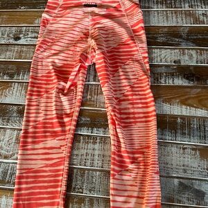 Reebok Aura Orange and Cream Striped Training Tights - XS